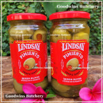 Pickle olive GREEN QUEEN OLIVE stuffed with PIMIENTO crisp & tangy LINDSAY Spain dr. wt. 7oz 198g (JUMBO SIZE)